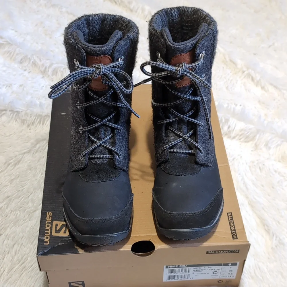 Salomon Wool & Suede Leather Grey/Black Waterproof Hime Mid Boots